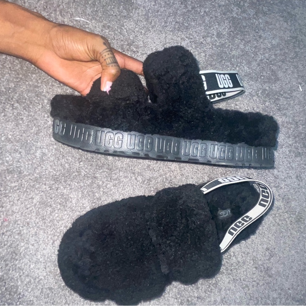 Platform fluffy ugg slippers